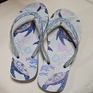 Vera Bradley Blue and Pink Sandals with Swirling Motifs